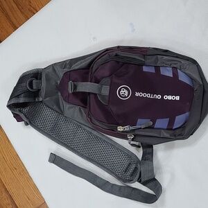 Bobo Outdoor Crossbody Bag Mini Backpack  Purple Gray Adjustable Zips EUC